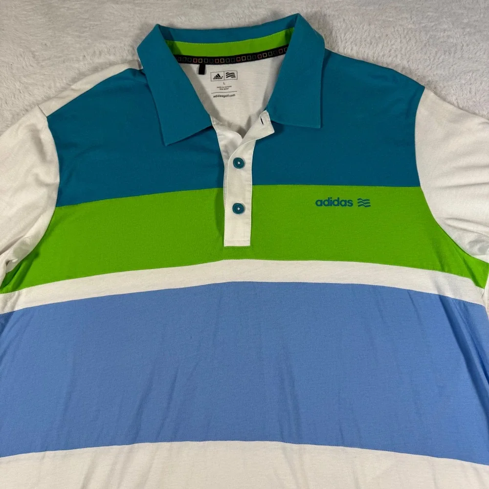 Adidas Golf Polo Shirt Mens Large White Teal Blue Green‎ Excellent Colorblock